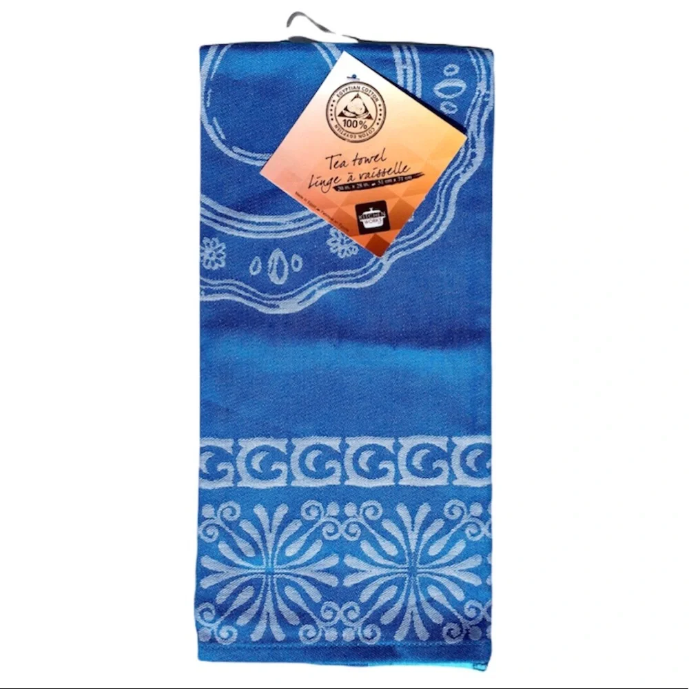 Safdie & Co. Egyptian Cotton Tea Towel, Aqua/Blue